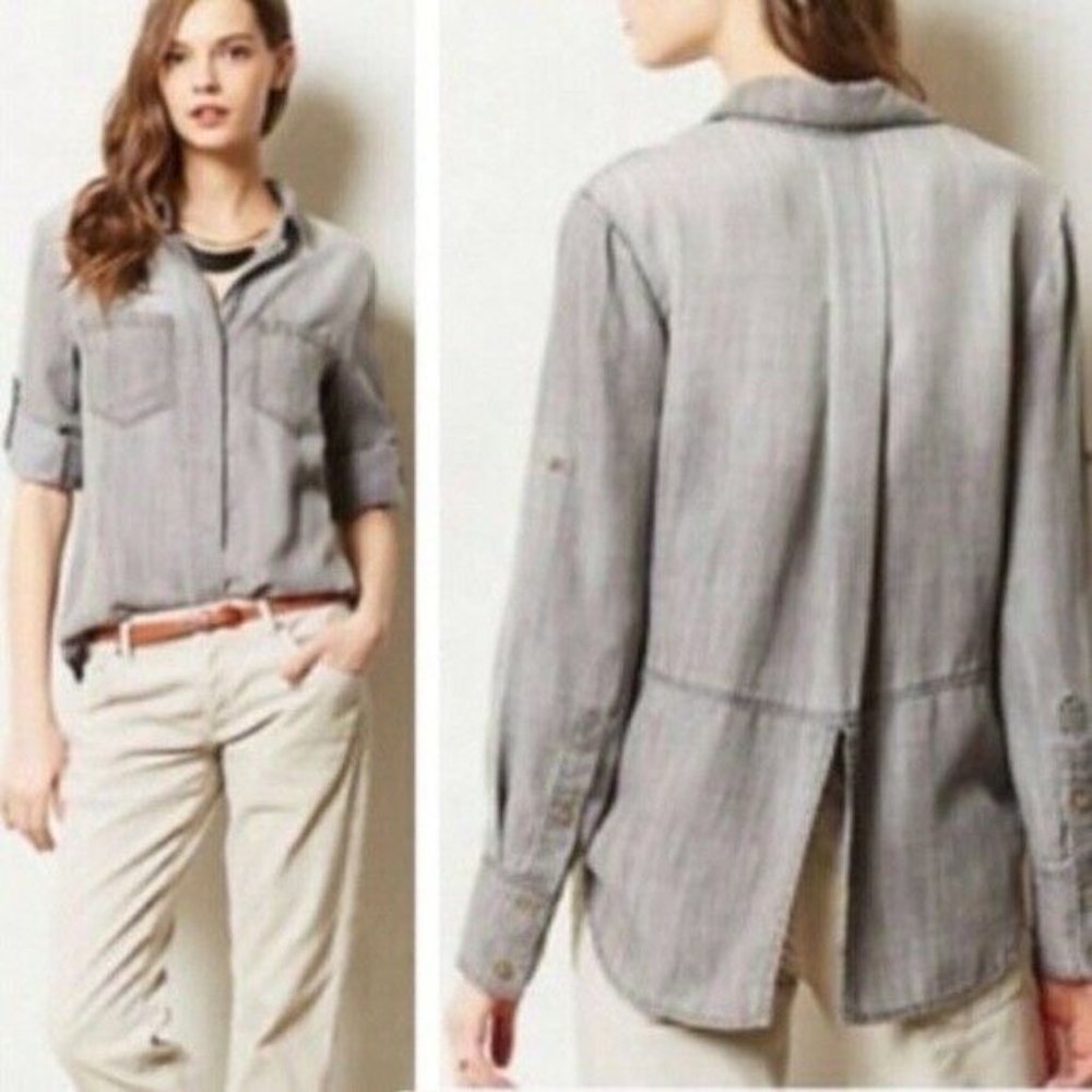 Cloth & Stone Gray chambray tencel Button Shirt